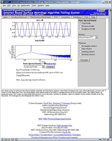 This picture shows the PSD screen. It displays the PSD curve of sinusoidal profile.